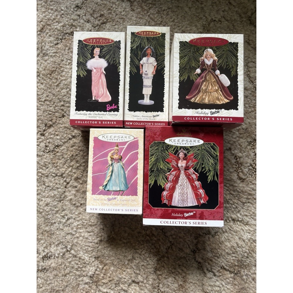 Hallmark Keepsake Barbie Ornament Lot Holiday Rapunzel Dolls of World Set 5⁠